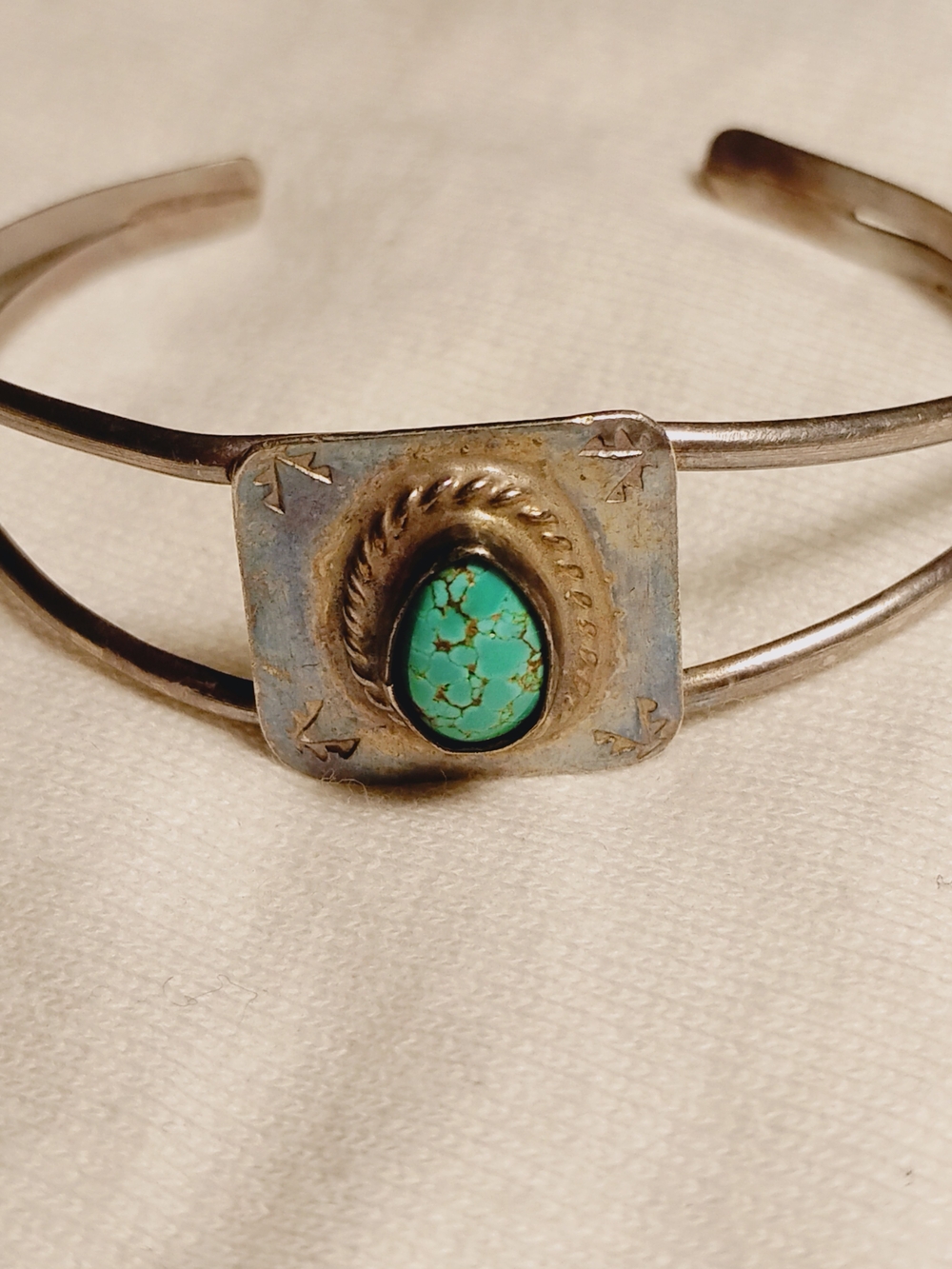 XS Delicate Silver Tone Cuff Bracelet W/ Turquoise Accent - Women's Jewelry